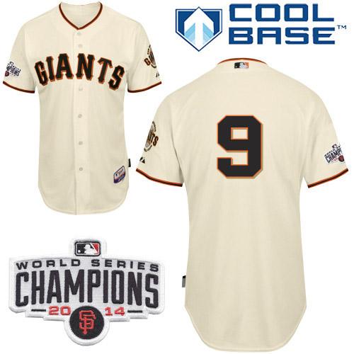 Giants #9 Brandon Belt Cream Cool Base W/2014 World Series Champions Patch Stitched MLB Jersey