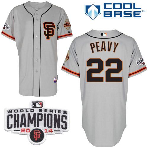 Giants #22 Jake Peavy Grey Road 2 Cool Base W/2014 World Series Champions Patch Stitched MLB Jersey