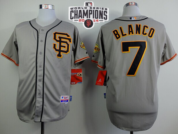 Giants #7 Gregor Blanco Grey Road 2 Cool Base W/2014 World Series Champions Patch Stitched MLB Jersey