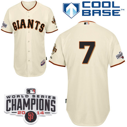 Giants #7 Gregor Blanco Cream Home Cool Base W/2014 World Series Champions Patch Stitched MLB Jersey
