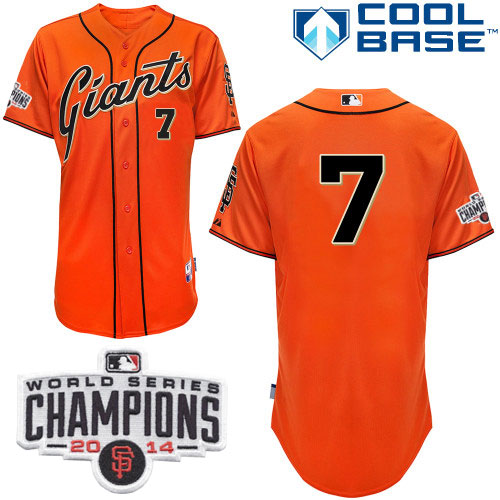 Giants #7 Gregor Blanco Orange Alternate Cool Base W/2014 World Series Champions Patch Stitched MLB Jersey