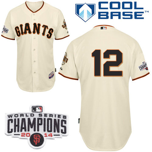 Giants #12 Joe Panik Cream Home Cool Base W/2014 World Series Champions Patch Stitched MLB Jersey
