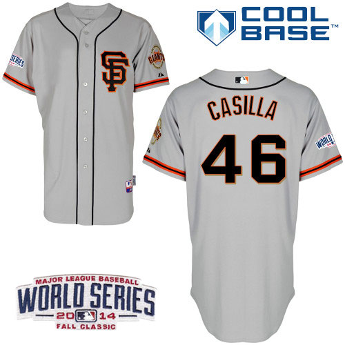 Giants #46 Santiago Casilla Grey Road 2 Cool Base W/2014 World Series Patch Stitched MLB Jersey