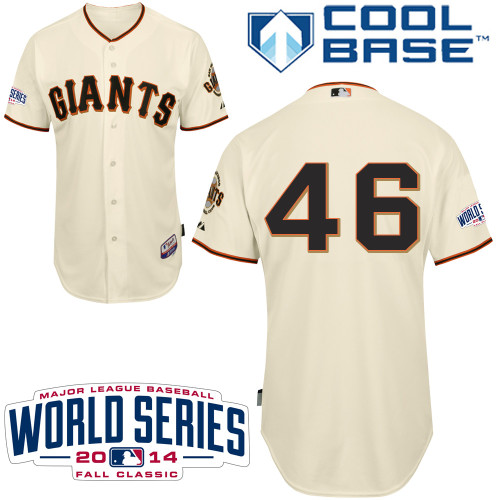 Giants #46 Santiago Casilla Cream Home Cool Base W/2014 World Series Patch Stitched MLB Jersey