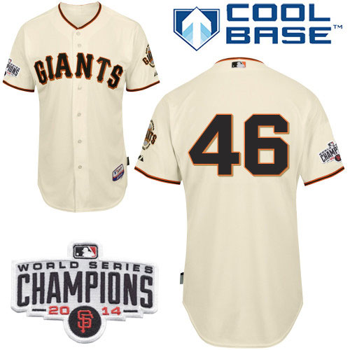 Giants #46 Santiago Casilla Cream Home Cool Base W/2014 World Series Champions Patch Stitched MLB Jersey