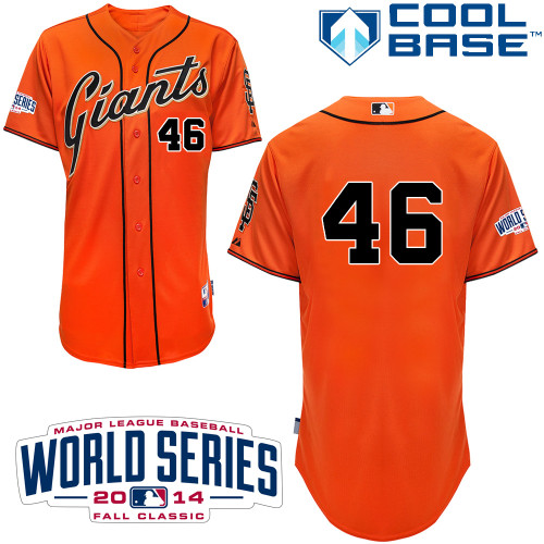 Giants #46 Santiago Casilla Orange Alternate Cool Base W/2014 World Series Patch Stitched MLB Jersey
