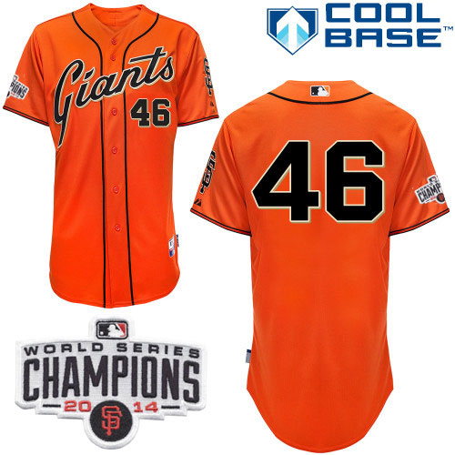Giants #46 Santiago Casilla Orange Alternate Cool Base W/2014 World Series Champions Patch Stitched MLB Jersey