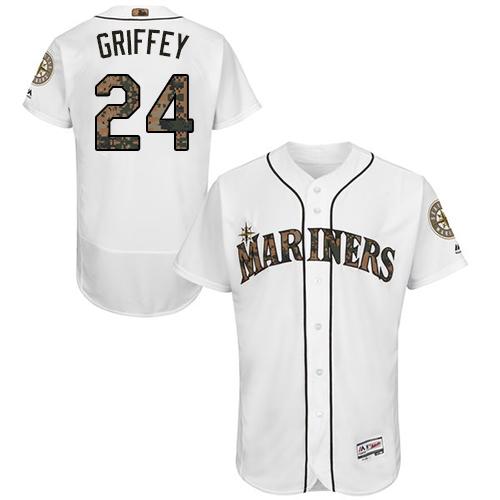 Mariners #24 Ken Griffey White Flexbase Authentic Collection 2016 Memorial Day Stitched MLB Jersey