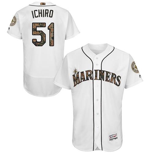Mariners #51 Ichiro Suzuki White Flexbase Authentic Collection 2016 Memorial Day Stitched MLB Jersey