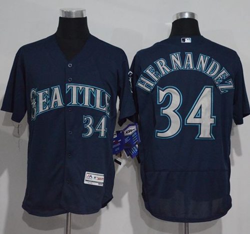 Mariners #34 Felix Hernandez Navy Blue Flexbase Authentic Collection Stitched MLB Jersey