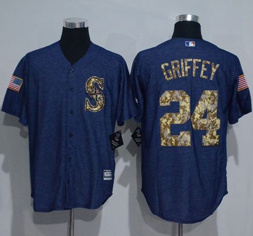 Mariners #24 Ken Griffey Denim Blue Salute to Service Stitched MLB Jersey