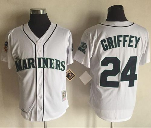 Mitchell And Ness 1997 Mariners #24 Ken Griffey White Throwback Stitched MLB Jersey