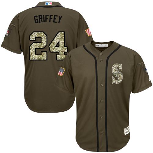 Mariners #24 Ken Griffey Jr. Green Salute To Service Stitched MLB Jersey