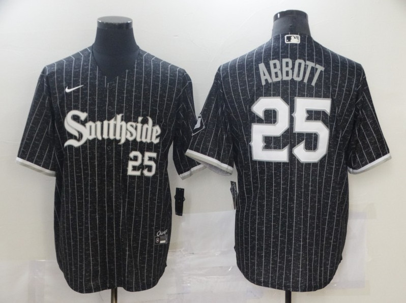 Men's Chicago White Sox #25 Jim Abbott Black 2021 City Connect Cool Base Stitched MLB Jersey