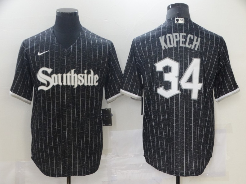 Men's Chicago White Sox #34 Michael Kopech Black 2021 City Connect Cool Base Stitched MLB Jersey