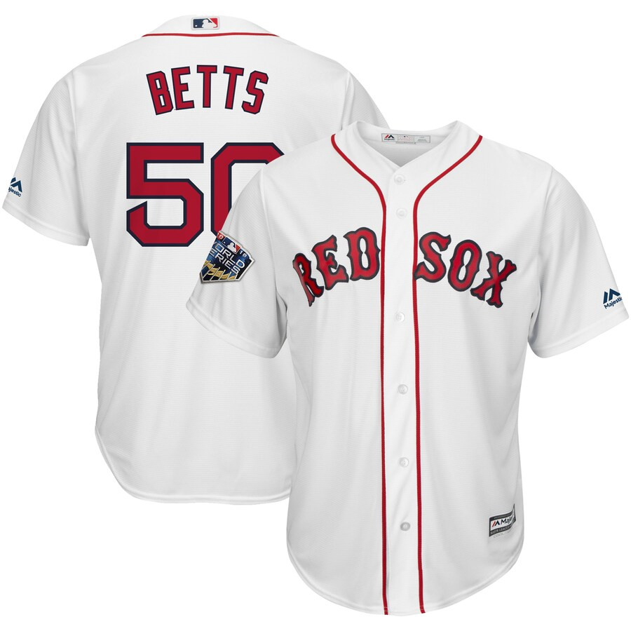 Men's Boston Red Sox #50 Mookie Betts White 2018 World Series Cool Base Jersey