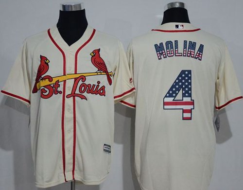 Cardinals #4 Yadier Molina Cream USA Flag Fashion Stitched MLB Jersey