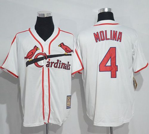 Mitchell And Ness Cardinals #4 Yadier Molina White Throwback Stitched MLB Jersey