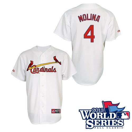 Cardinals #4 Yadier Molina White Cool Base 2013 World Series Patch Stitched MLB Jersey