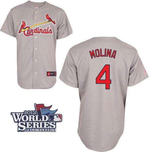 Cardinals #4 Yadier Molina Grey Cool Base 2013 World Series Patch Stitched MLB Jersey