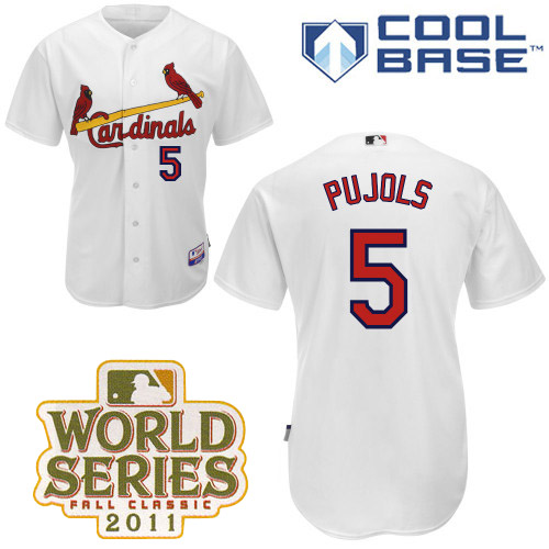Cardinals #5 Albert Pujols White Cool Base 2011 World Series Patch Stitched MLB Jersey