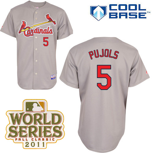 Cardinals #5 Albert Pujols Grey Cool Base 2011 World Series Patch Stitched MLB Jersey