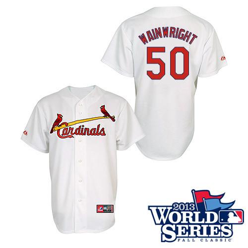 Cardinals #50 Adam Wainwright White Cool Base 2013 World Series Patch Stitched MLB Jersey