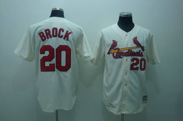 Mitchell and Ness 1967 Cardinals #20 Lou Brock Stitched Cream Throwback MLB Jersey