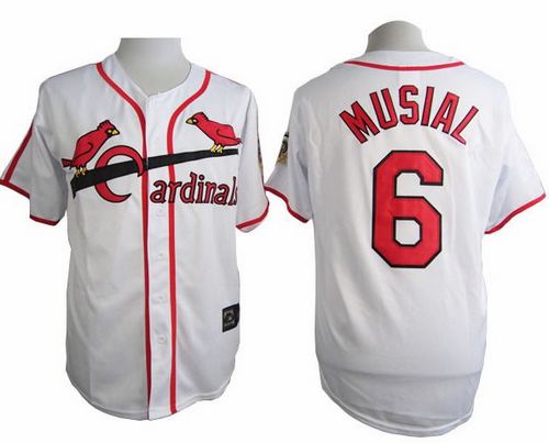 Cardinals #6 Stan Musial White Cooperstown Throwback Stitched MLB Jersey