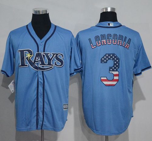 Rays #3 Evan Longoria Light Blue USA Flag Fashion Stitched MLB Jersey