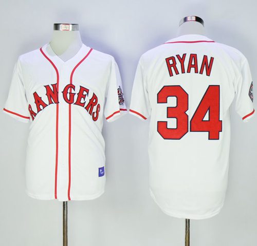 Rangers #34 Nolan Ryan White Cooperstown Stitched MLB Jersey