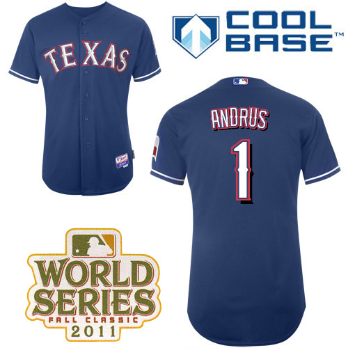 Rangers #1 Elvis Andrus Blue Cool Base 2011 World Series Patch Stitched MLB Jersey