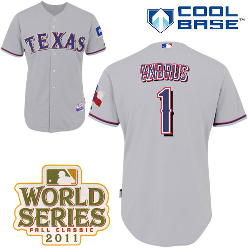 Rangers #1 Elvis Andrus Grey Cool Base 2011 World Series Patch Stitched MLB Jersey