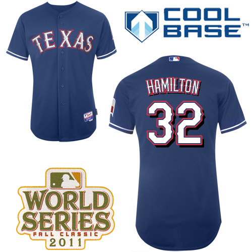 Rangers #32 Josh Hamilton Blue Cool Base 2011 World Series Patch Stitched MLB Jersey