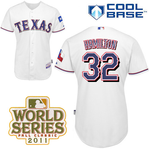 Rangers #32 Josh Hamilton White Cool Base 2011 World Series Patch Stitched MLB Jersey
