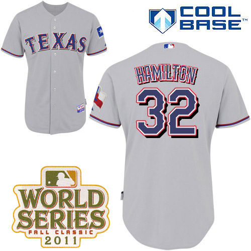 Rangers #32 Josh Hamilton Grey Cool Base 2011 World Series Patch Stitched MLB Jersey
