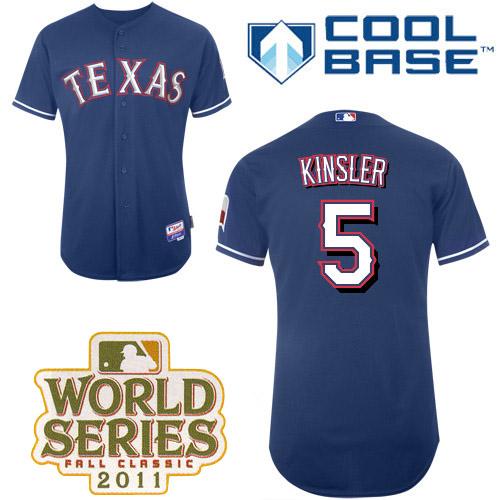 Rangers #5 Ian Kinsler Blue Cool Base 2011 World Series Patch Stitched MLB Jersey