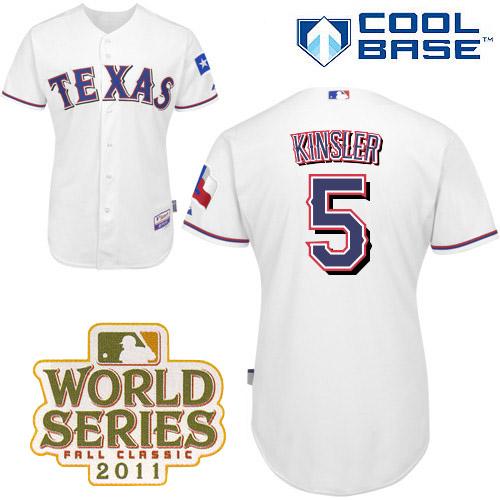 Rangers #5 Ian Kinsler White Cool Base 2011 World Series Patch Stitched MLB Jersey