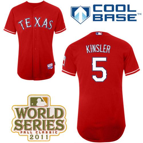 Rangers #5 Ian Kinsler Red Cool Base 2011 World Series Patch Stitched MLB Jersey