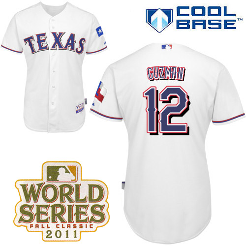 Rangers #12 Cristian Guzman White Cool Base 2011 World Series Patch Stitched MLB Jersey