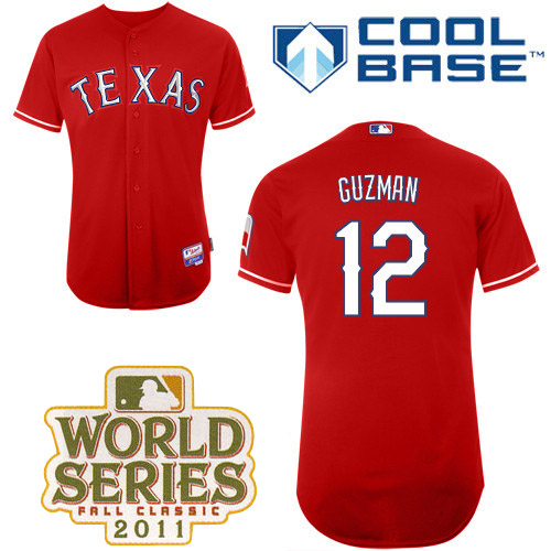 Rangers #12 Cristian Guzman Red Cool Base 2011 World Series Patch Stitched MLB Jersey