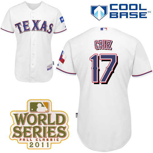 Rangers #17 Nelson Cruz White Cool Base 2011 World Series Patch Stitched MLB Jersey