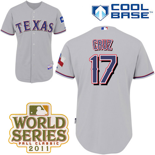 Rangers #17 Nelson Cruz Grey Cool Base 2011 World Series Patch Stitched MLB Jersey