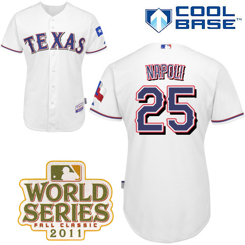 Rangers #25 Mike Napoli White Cool Base 2011 World Series Patch Stitched MLB Jersey