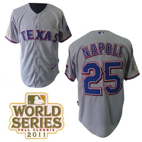 Rangers #25 Mike Napoli Grey Cool Base 2011 World Series Patch Stitched MLB Jerseys