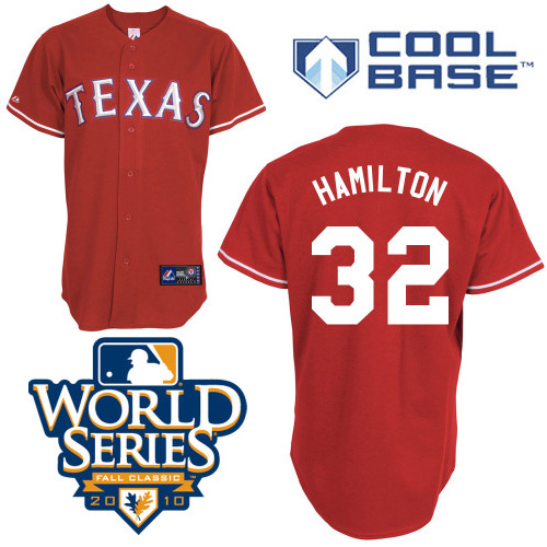 Rangers #32 Josh Hamilton Red Cool Base w/2010 World Series Patch Stitched MLB Jersey