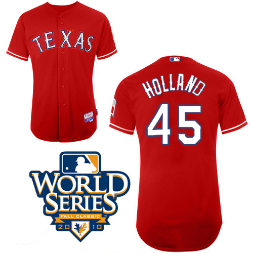 Rangers #45 Derek Holland Red Cool Base w/2010 World Series Patch Stitched MLB Jerseys