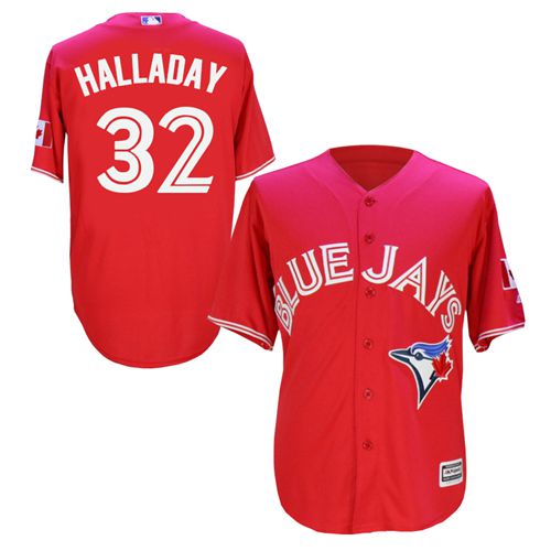 Blue Jays #32 Roy Halladay Red New Cool Base Canada Day Stitched MLB Jersey