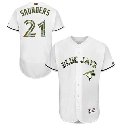 Blue Jays #21 Michael Saunders White Flexbase Authentic Collection 2016 Memorial Day Stitched MLB Jersey