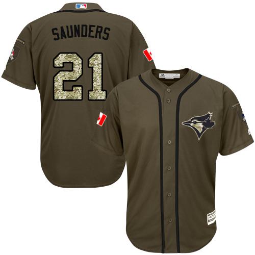 Blue Jays #21 Michael Saunders Green Salute to Service Stitched MLB Jersey